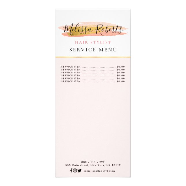 Cartão de menu Trendent Gold e rosa Service (Frente)