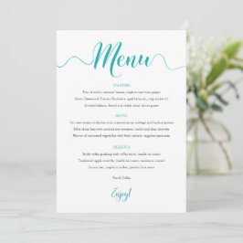 Cartão de Menu Turquesa de Casamento 5"x7"