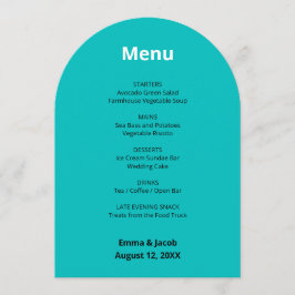Cartão de Menu Turquesa Moderno para Casamentos
