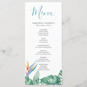 Cartão de Menus de Casamento de Tema Floral Tropic