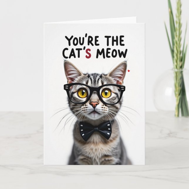 Cartão de Meow com Gato de Bolinhas (Frente)