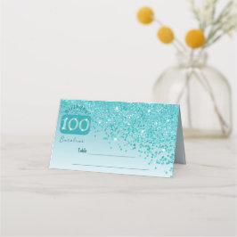 Cartão De Mesa 100ª Festa de aniversário Azul Teal Brilhante