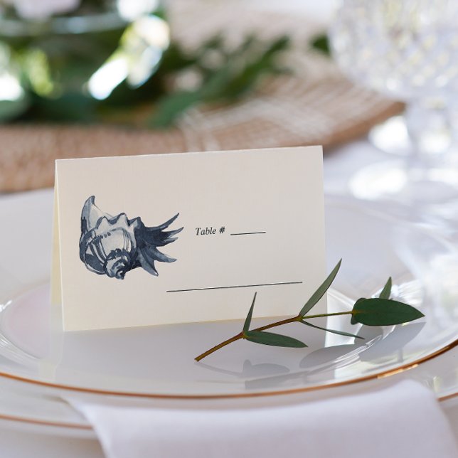 Cartão De Mesa A casca azul | Local de mesa náutica de casamento (Criador carregado)