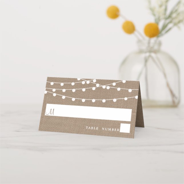 Cartão De Mesa A Coleção De Casamento Da Corrida Burlap String Li (Frente)