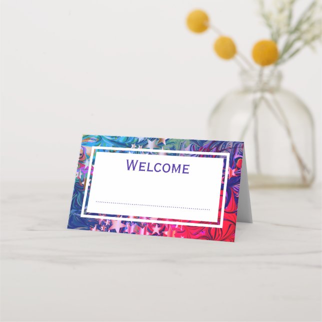 Cartão De Mesa Abstrato CHRISTMAS STARS Púrpura Lilac Vermelho PE (Frente)