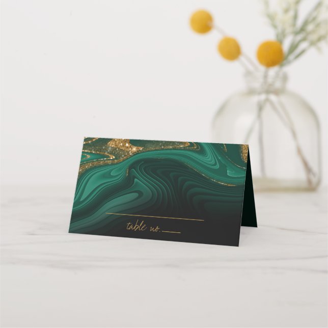 Cartão De Mesa Abstrato Glitter Strata Wedding Green ID903 (Frente)