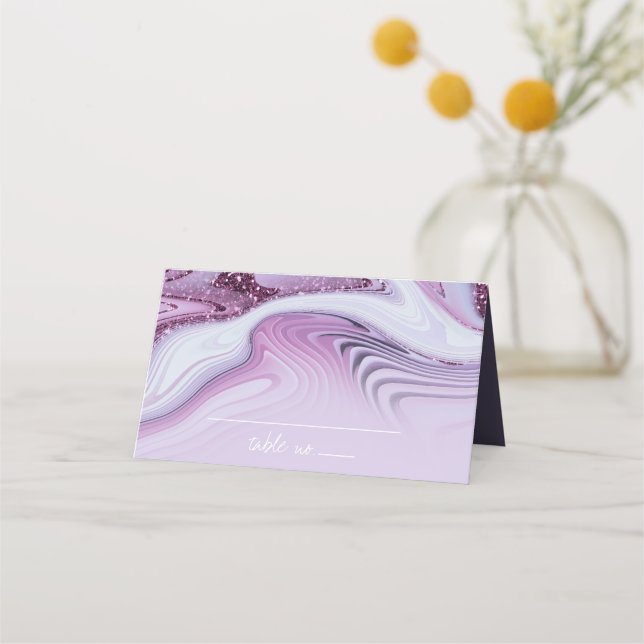Cartão De Mesa Abstrato Glitter Strata Wedding Lilac ID903 (Frente)