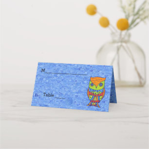 Cartão De Mesa Abstrato Owl Neon Colors Star Eyes on Blue