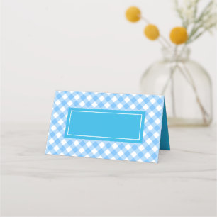 Cartão De Mesa Adicionar Seu Texto Padrão De Gingham Azul