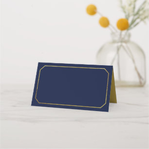 Cartão De Mesa Adicione seu texto azul com borda clássica Dourada