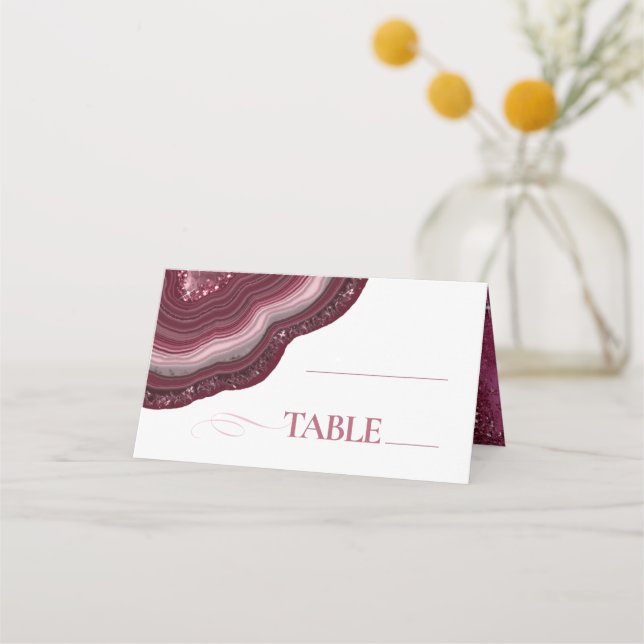 Cartão De Mesa Agate Geode Glitter Wedding Mesa Burgundy ID647 (Frente)