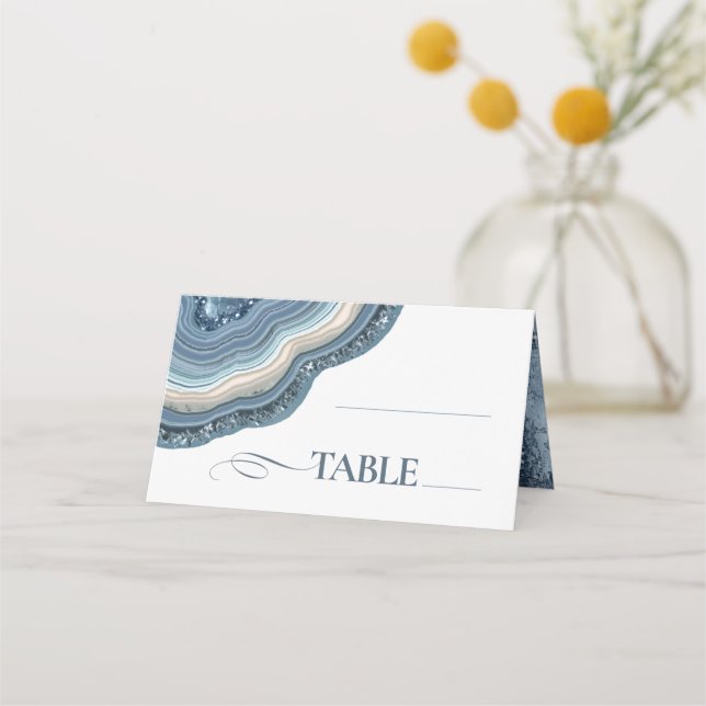 Cartão De Mesa Agate Geode Glitter Wedding Mesa Dusty Blue ID647 (Frente)