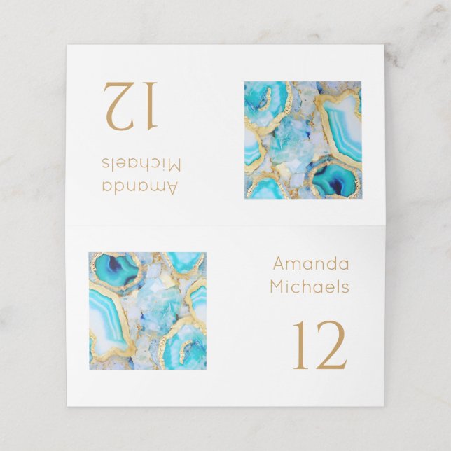 Cartão De Mesa Agate gold Luxurious coastal Wedding  (Exterior/Desdobrado)