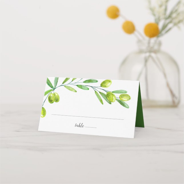 Cartão De Mesa Água Verde Ramalhete de Oliveira Inicial Data (Frente)