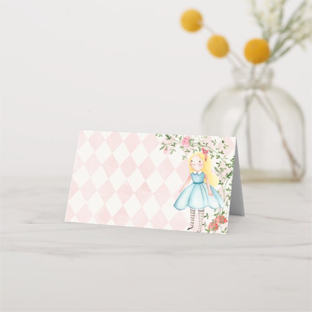 Cartão De Mesa Alice Adventures em Woderland Birthday Tea Party (Frente)