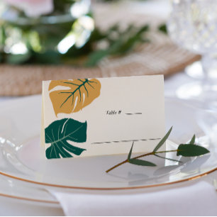 Cartão De Mesa Amarelo Monstera Tropical   mesa de casamento