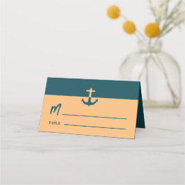 Cartão De Mesa Âncora Náutica - Azul-Coral - Casamento de Praia