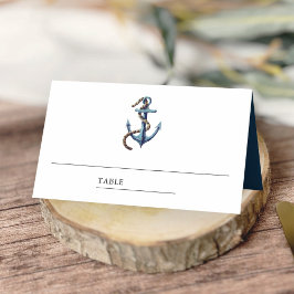 Cartão De Mesa Âncora Náutica Azul Marinho Rústica Casamento