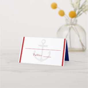 Cartão De Mesa Âncora Náutica Vermelho Azul Cor-de-Corda Branco