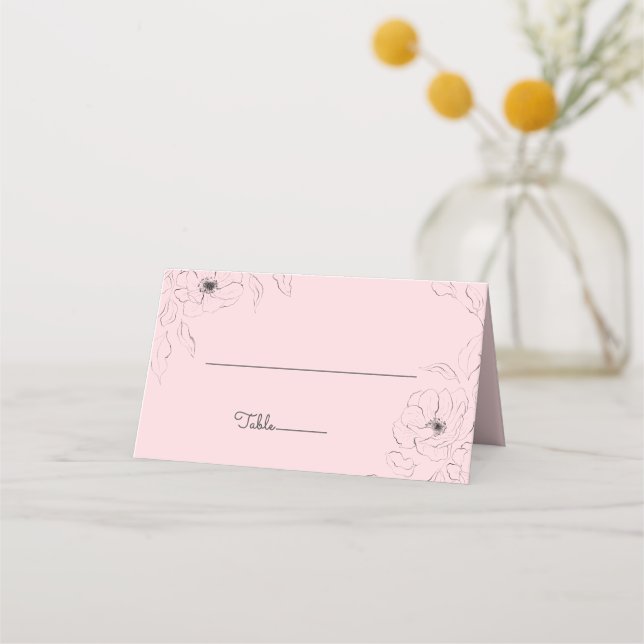 Cartão De Mesa Anêmona no Porta-Cartão Dobrado Rosa Pálido (Frente)