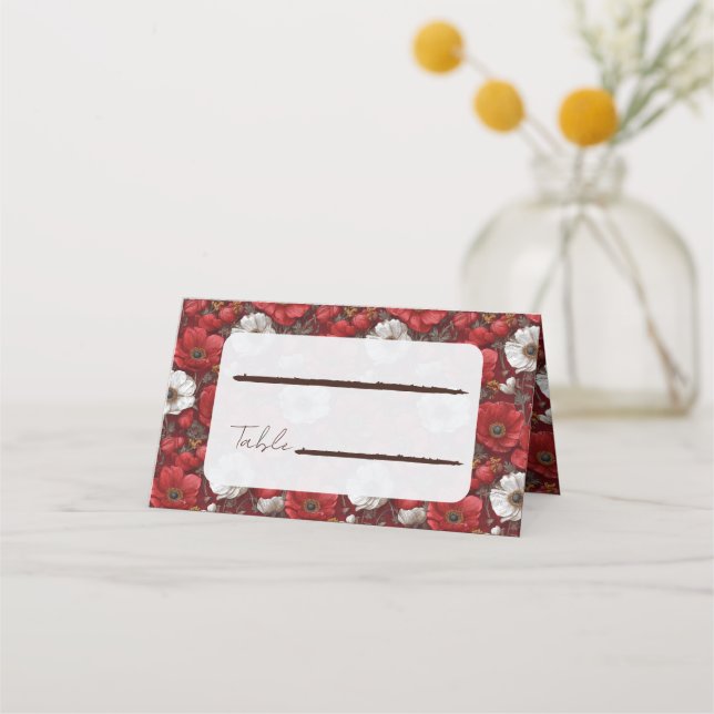Cartão De Mesa Anêmonas Elegantes Flor Flor de Outono Casamento (Frente)
