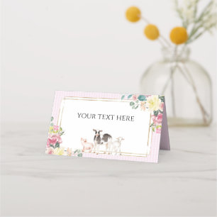 Cartão De Mesa Animais Da Exploração Floral De Gingham Rosa