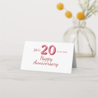 Cartão De Mesa aniversário de 20 anos nome data monograma negrito
