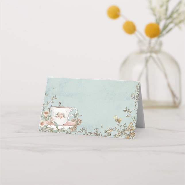 Cartão De Mesa Aniversário do Partido do Chá de Flor Selvagem (Frente)