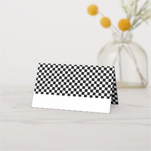 Cartão De Mesa Aniversário do Quadro de Xadrez Branco Preto