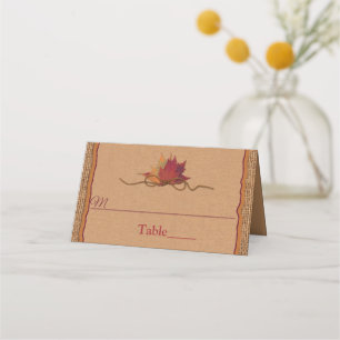 Cartão De Mesa Apaixonado, Autumn Leaves, Casamento Burlap
