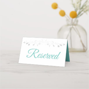 Cartão De Mesa Aqua Teal em Casamento Elegante Branco Reservado