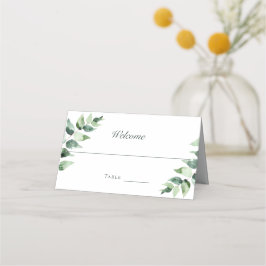 Cartão De Mesa Aquarela Eucalipto Casamento | Branco