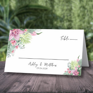 Cartão De Mesa Aquarela Floral Casamento Tropical