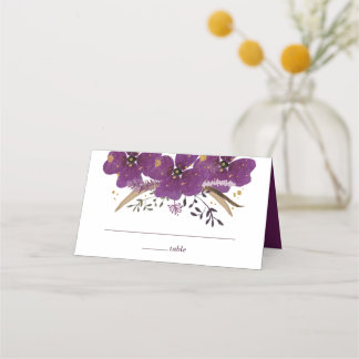 Cartão De Mesa Aquarela Flores Roxas