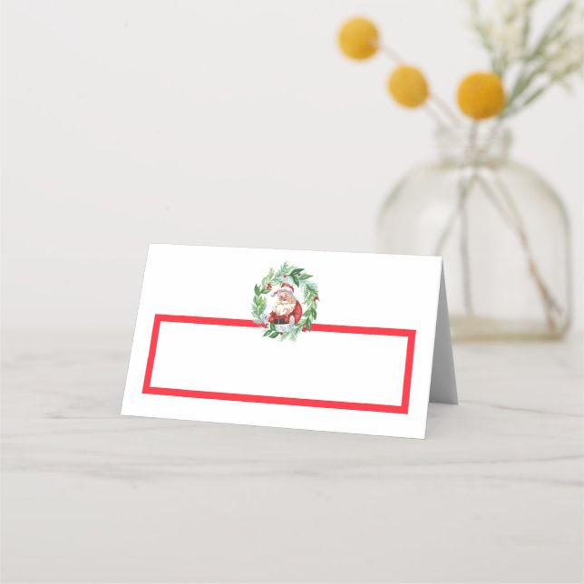 Cartão De Mesa Aquarela Natal Retro Papai Noel Xadrez Vermelho Na (Frente)