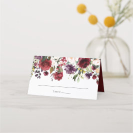 Cartão De Mesa Aquarela Rosa Vino Borgonha Floral