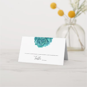 Cartão De Mesa Aquarela suculenta. Casamento teal. Botânica