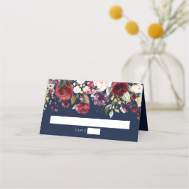 Cartão De Mesa Aquarela Vinho Borgonha Bege Floral Azul Marinho