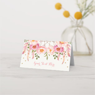 Cartão De Mesa Arapuca Floral Rosa Boho Dourado Aniversário Festa
