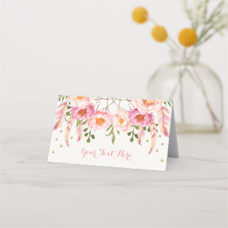 Cartão De Mesa Arapuca Floral Rosa Boho Dourado Aniversário Festa