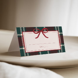 Cartão De Mesa Arco de Natal Xadrez Verde Borgonha Casamento