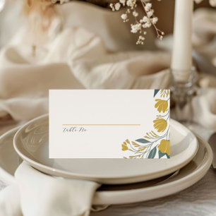 Cartão De Mesa Armamento Dourado Amarelo de Floral Moderno