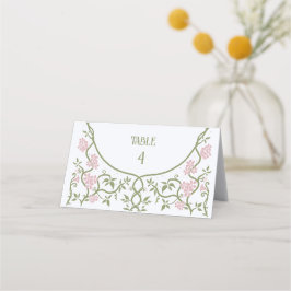 Cartão De Mesa Art Nouveau Casamento Floral Verde e Rosa