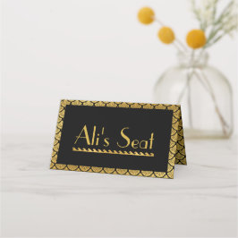Cartão De Mesa Arte Deco Escalas de Sereia - Preto e Dourado