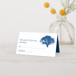 Cartão De Mesa Árvore de Carvalho Azul, Casamento Russo e Minimal