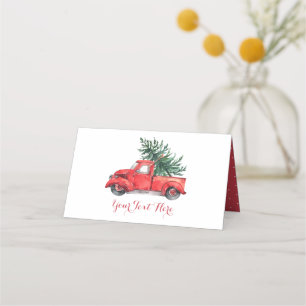 Cartão De Mesa Árvore de pinheiro Red Truck do Feriado de inverno