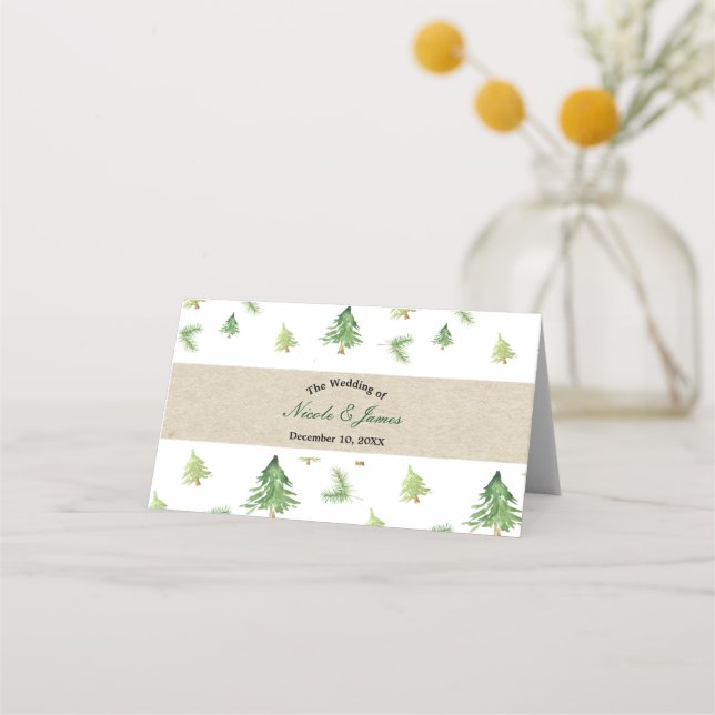 Cartão De Mesa Assento da Mesa de Casamento de Inverno com Pinhei (Frente)
