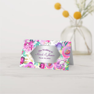 Cartão De Mesa Assento de Mesa Floral Moderno Brilhante Rosa Roxo