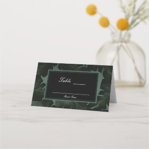 Cartão De Mesa Assento de Mesa Folhas Tropicais Verde e Preto Chi