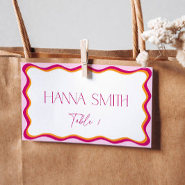 Cartão De Mesa Assentos com Borda Ondulada Rosa e Laranja